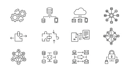 Fototapeta premium Hand drawn network connections and technology icons for digital concepts vector