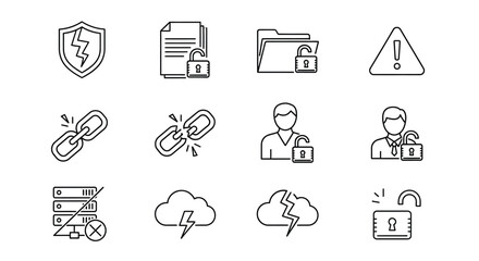 Set of hand drawn cybersecurity and data security icons for digital protection and network safety vector