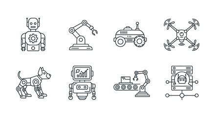 Modern technology icons featuring robots drones vehicles and futuristic innovations set vector