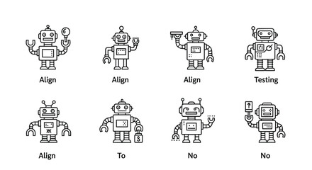 Cute cartoon robot characters set with different actions and expressions for kids and technology themes vector