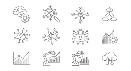 Fototapeta premium Hand drawn icons representing artificial intelligence and data analysis concepts vector