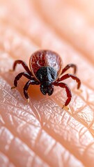 Close-up of a tick on human skin, potential Lyme disease carrier.