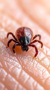 Close-up of a tick on human skin, potential Lyme disease carrier.