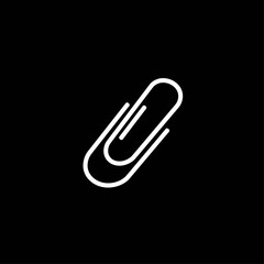 Obraz premium Minimalist White Outline Paperclip Icon on Black Background for UI Element