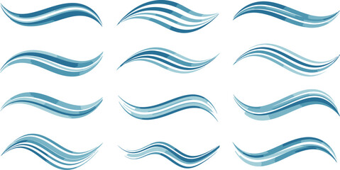 Abstract Blue Wave Brush Strokes Collection