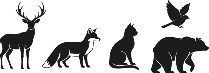 Diverse Collection of Wild Forest Animals Silhouette Design