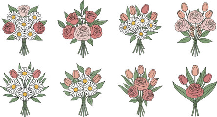 A Collection of Hand Drawn Floral Arrangements and Bouquets