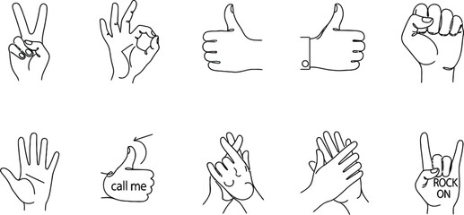 Set Of Hand Gestures Line Art Icons