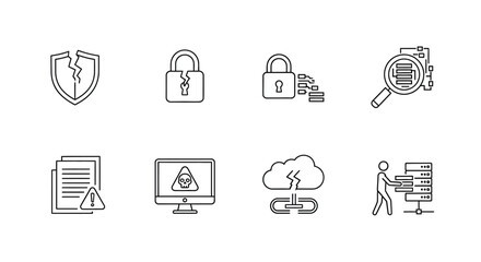 Collection of hand drawn cybersecurity and data security icons for digital protection concepts vector