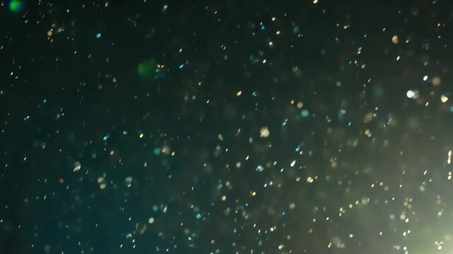 Fondo abstracto cinematogr&aacute;fico con part&iacute;culas que flotan lentamente y brillan en el espacio oscuro, movimiento elegante, luces bokeh suaves.