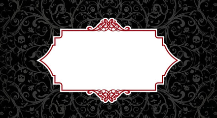 Elegant gothic frame with skull and floral damask background creates a mysterious, dark, and ornate invitation or announcement space