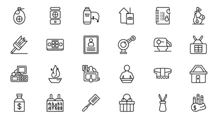 Collection of doodle icons representing food cooking and holidays in hand drawn style vector