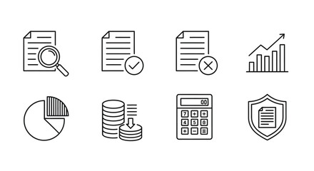 Hand drawn finance and business icons set document magnifier charts money shield calculator and graphs vector