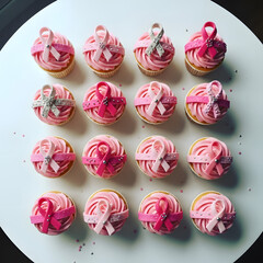 Sweet pink ribbon cupcakes for breast cancer awareness, perfect for fundraisers, bake sales, or supporting a cause with delicious treats