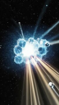 A beautiful and powerful slow-motion visualization of nuclear fission. A neutron strikes a nucleus, causing it to split and release a cascade of energy.