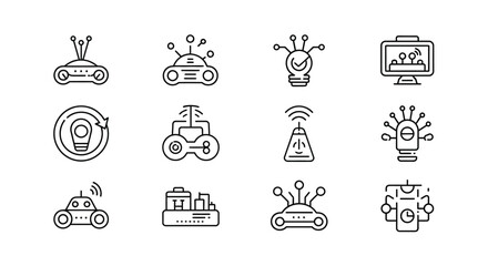 Fototapeta premium Modern robotics and ai icons futuristic technology and automation simple line drawings collection vector