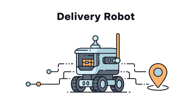 Modern delivery robot with gps location pin and network connections visualizing autonomous logistics vector