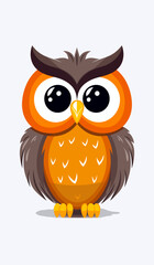 Cute modern owl vector mascot with huge eyes and bright orange feathers. Stylized flat design with smooth gradients, brown accents, and a simple shadow, ideal for logo or application icon design