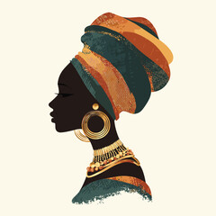 Stylized Portrait of Regal Woman with Tall Headwrap