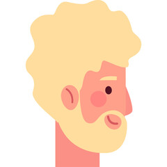 Illustration Of A Bearded Man With Blond Curly Hair And Pink Skin Tone Against A Transparent Background