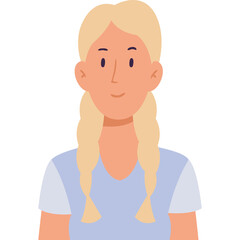 Illustration Of A Blonde Woman With Braids Wearing A Light Blue T Shirt With A White Collar Against A Transparent Background