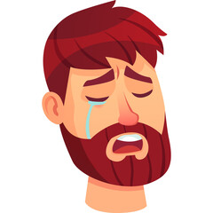 Illustration of a distressed bearded man crying with eyes closed and mouth open in despair conveying sadness and sorrow with a transparent background