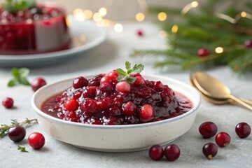 Cranberry Sauce in a Bowl Showing Berries Close Up