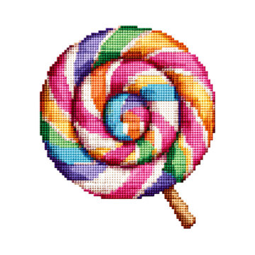 Colorful Swirl Lollipop with Bright Rainbow Design and Sweet Appeal isolated on transparent background.