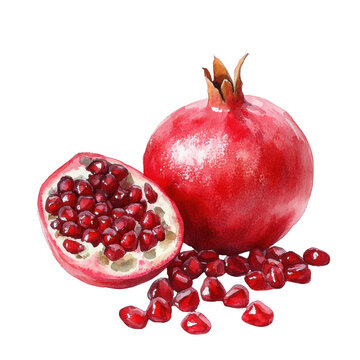 Fresh Pomegranate Fruit with Seeds and Half isolated on transparent background.
