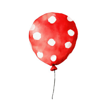 Red Polka Dot Balloon on String for Celebrations and Parties isolated on transparent background.