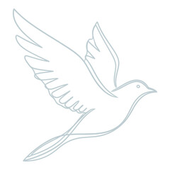 Minimalist line art illustration of a dove in flight simple vector design element isolated on white background