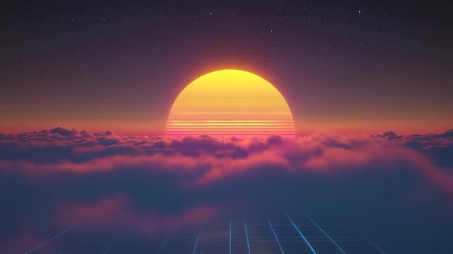 Vibrant Sunset Over Pink and Purple Clouds