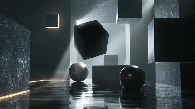 Minimalist Geometric Room with Floating Shapes