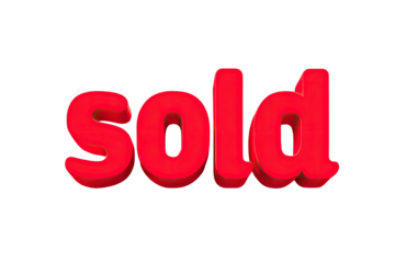 Bold, three-dimensional red text spelling the word "sold" against a stark black background