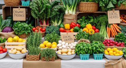 Vibrant display of organic produce and herbs celebrating world vegan day for healthy living and sustainability