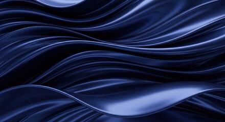 Fototapeta premium Abstract flowing deep blue fabric folds, creating elegant curves and shadows