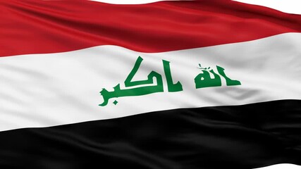 The flag of Iraq, a symbol of national identity, featuring horizontal stripes and Arabic calligraphy.