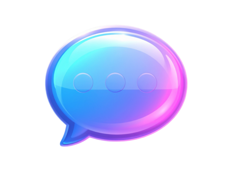 Hand Holding Shining Light Bulb with Energy Rays, Creative Concept, isolated - 3D Glossy Gradient Speech Bubble Icon in Blue and Pink Tones Isolated on Transparent Background