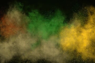 Colored powder explosion of red, green, yellow on black background