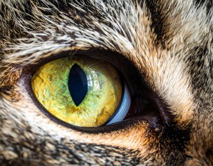 A detailed, close-up shot of a feline's mesmerizing, amber eye