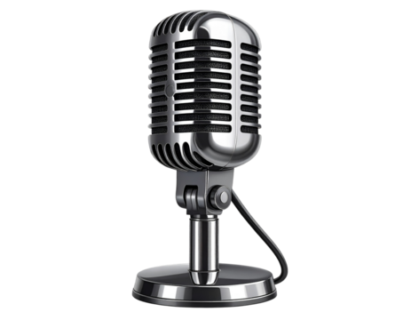 Hand Holding Shining Light Bulb with Energy Rays, Creative Concept, isolated - Classic Vintage Microphone Isolated on Transparent Background