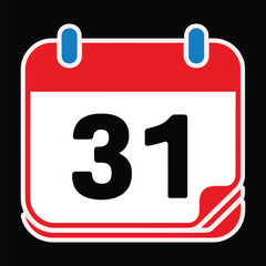 Calendar Icon with Day 31: Deadline, Event, or Month End Symbol