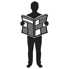 Black Silhouette Icon of Person Standing Reading Newspaper