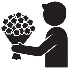 Black Silhouette Icon of Person Presenting a Flower Bouquet