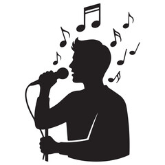 Minimalist Black and White Singer Silhouette with Floating Music Notes