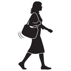 Black Silhouette Vector of Woman Walking with Handbag Side Profile