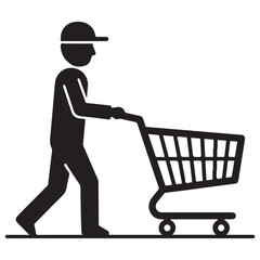 Black Silhouette of Person Pushing Shopping Cart Icon Design