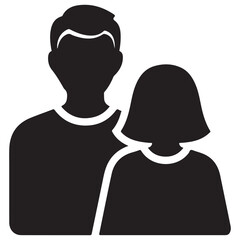 Minimalist Black Silhouette Icon of Two People on White Background