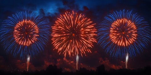Colorful fireworks display over a dark sky during a summer night celebration in a vibrant city setting