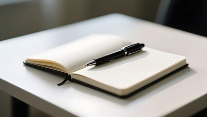 Minimalistic black pen on notebook on desk